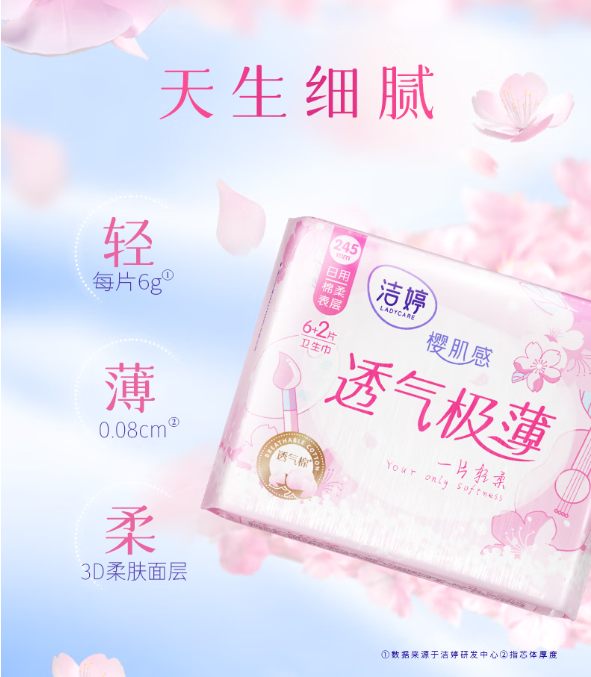 洁婷樱花透气极薄姨妈巾：轻薄透气，量大无忧的日用神器